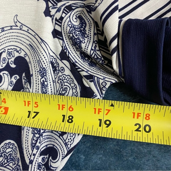 Marble Navy Geometric Patchwork Design Navy Shift Dress Lightweight Breezy Sz M - Picture 5 of 6